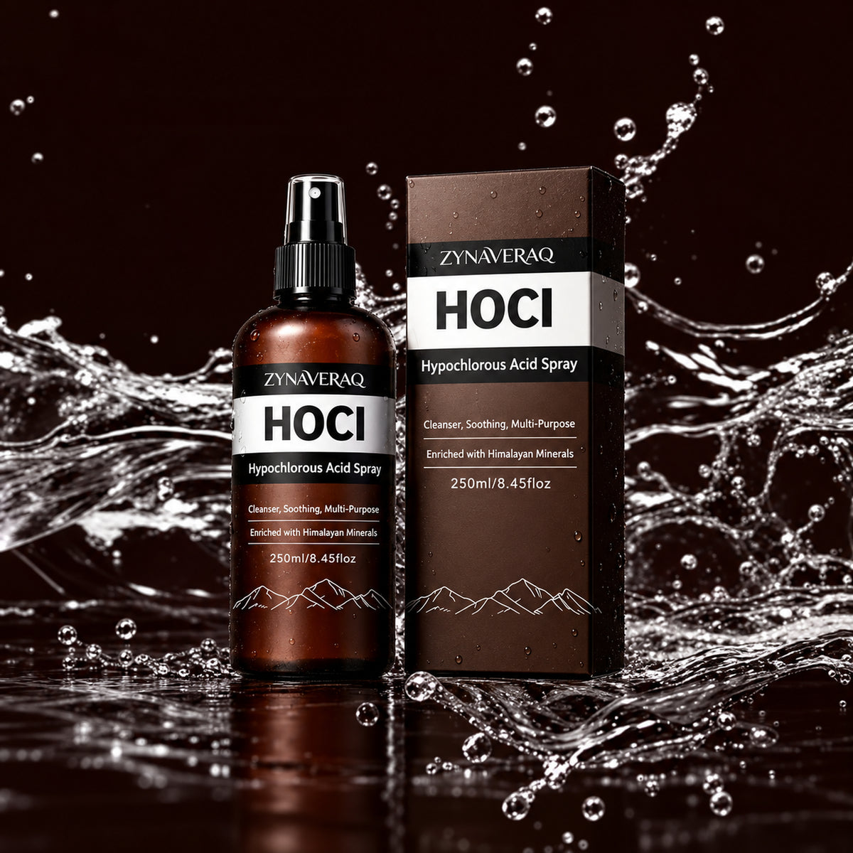 HOCI Hypochlorous Acid Spray photoreal restored water splash image